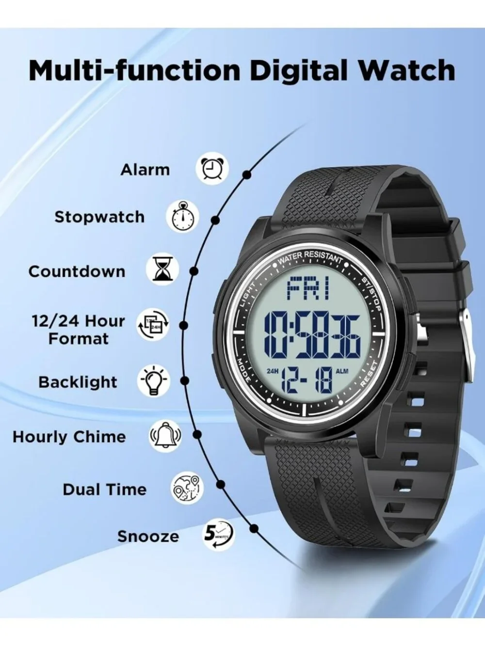 Ultra-Thin Waterproof Digital Sports Watch for Men & Women - 50M, Lightweight